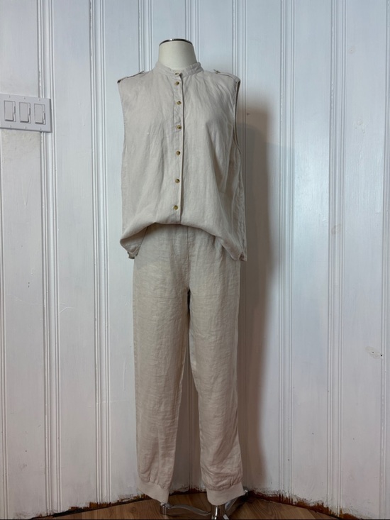 Tristan Pants - TRISTAN 100% Linen Set | Beige Jogger Pants & Sleeveless Button Shirt | Size XL